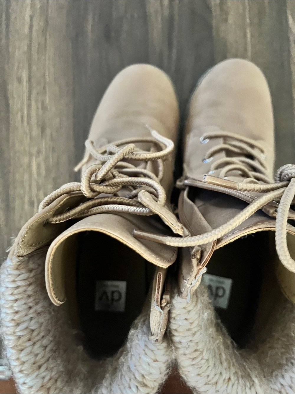 Dolce Vita Kids Beige Lace-Up Knit Collar Boots